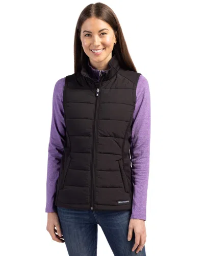 Cutter & Buck Evoke Hybrid Softshell Recycled Womens Full Zip Vest In Black