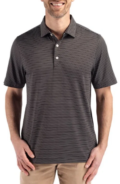 Cutter & Buck Forge Fine Line Stripe Recycled Blend Polo In Black/white