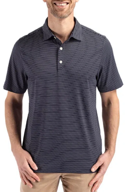 Cutter & Buck Forge Fine Line Stripe Recycled Blend Polo In Navy Blue/white