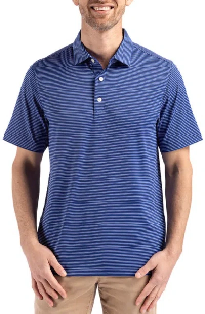Cutter & Buck Forge Fine Line Stripe Recycled Blend Polo In Tour Blue/white