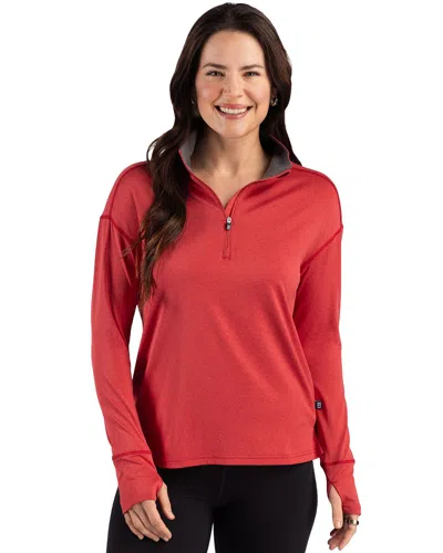 Cutter & Buck Virtue Eco Pique Recycled Half Zip Pullover Womens Hoodie Jacket In Red