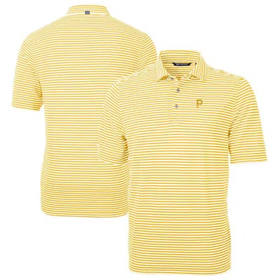 Cutter & Buck Gold Pittsburgh Pirates Virtue Eco Pique Stripe Recycled Polo In Yellow