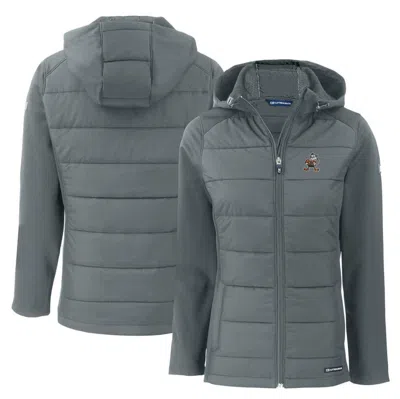 Cutter & Buck Gray Cleveland Browns Throwback Evoke Hybrid Eco Softshell Recycled Full-zip Hoodie J