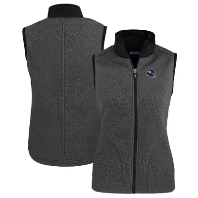 Cutter & Buck Gray Minnesota Vikings Helmet Logo Cascade Eco Sherpa Fleece Full-zip Vest In Black