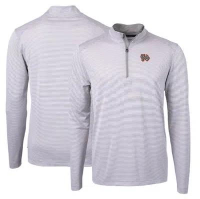 Cutter & Buck Gray Norfolk Tides Big & Tall Virtue Eco Pique Micro Stripe Recycled Quarter-zip Pullo
