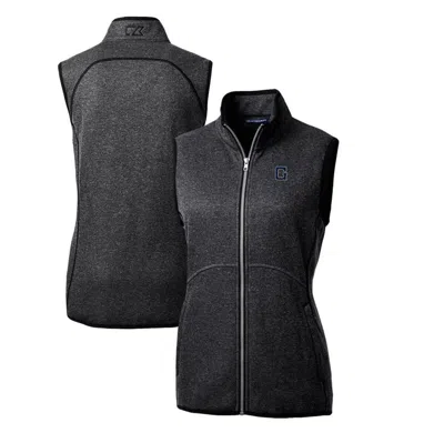 Cutter & Buck Heather Charcoal Georgetown Hoyas Mainsail Basic Sweater-knit Full-zip Vest In Black