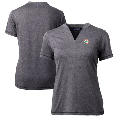 Cutter & Buck Heather Charcoal Miami Dolphins Throwback Logo Forge Blade V-neck Polo In Gray
