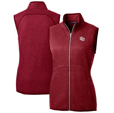 Cutter & Buck Heather Crimson Oklahoma Sooners Mainsail Sweater-knit Full-zip Vest In Burgundy