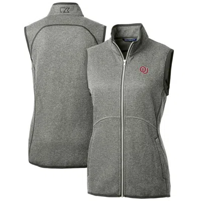 Cutter & Buck Heather Gray Oklahoma Sooners Mainsail Sweater-knit Full-zip Vest In Green