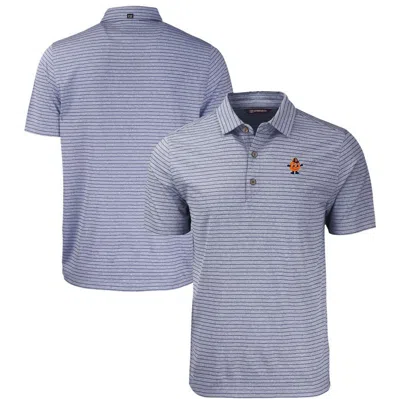 Cutter & Buck Heather Navy Syracuse Orange Vault Forge Eco Heathered Stripe Stretch Recycled Polo
