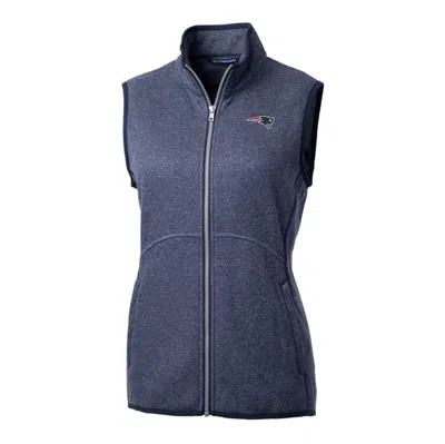 Cutter & Buck Heathered Navy New England Patriots Mainsail Sweater-knit Full-zip Vest In Blue