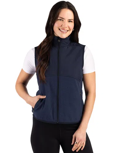 Cutter & Buck Hunts Point Recycled Fleece Womens Hybrid Full Zip Vest In Blue