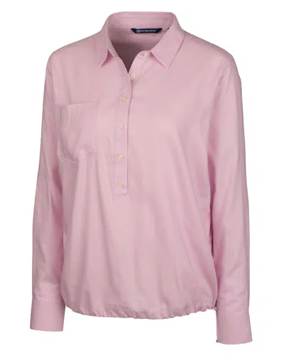 Cutter & Buck Ladies' Windward Twill Long Sleeve Popover Shirt In Pink