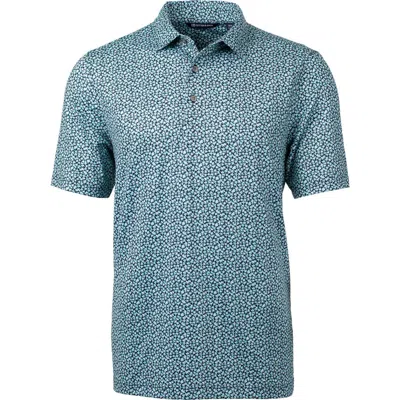 Cutter & Buck Magnolia Scatter Print Performance Polo In Fresh Mint/navy Blue