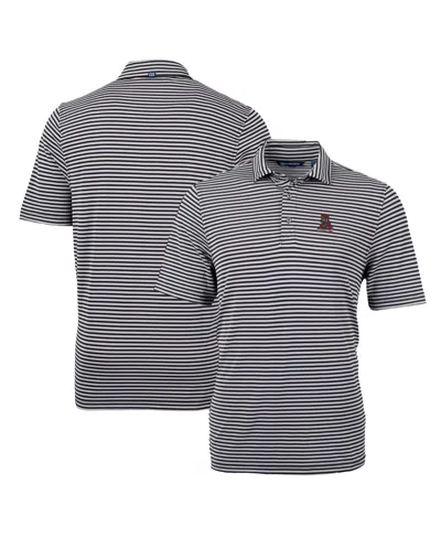 Cutter & Buck Men's Alabama Crimson Tide Throwback Logo Virtue Eco Pique Stripe Polo In Black