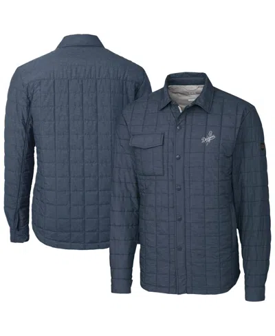 Cutter & Buck Men's Anthracite Los Angeles Dodgers Rainier Primaloft Eco Insulated Quilted Full-zip Shirt Jacket In Blue