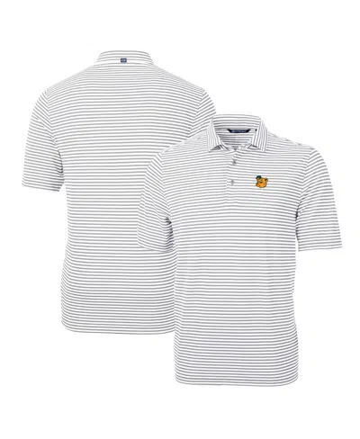 Cutter & Buck Men's Baylor Bears Throwback Logo Virtue Eco Pique Stripe Polo In Gray