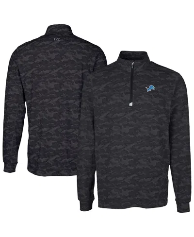 Cutter & Buck Men's Black Detroit Lions Big Tall Traverse Eco Camo Tri-blend Drytec Quarter-zip Jacket