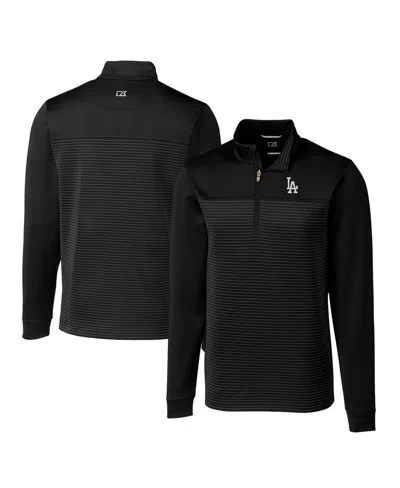 Cutter & Buck Men's Black Los Angeles Dodgers Big & Tall Traverse Stripe Stretch Drytec Quarter-zip Sweatshirt