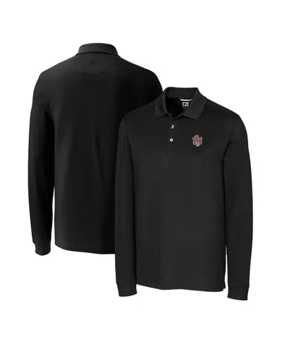 Cutter & Buck Men's Black Lsu Tigers Advantage Tri-blend Pique Long Sleeve Polo