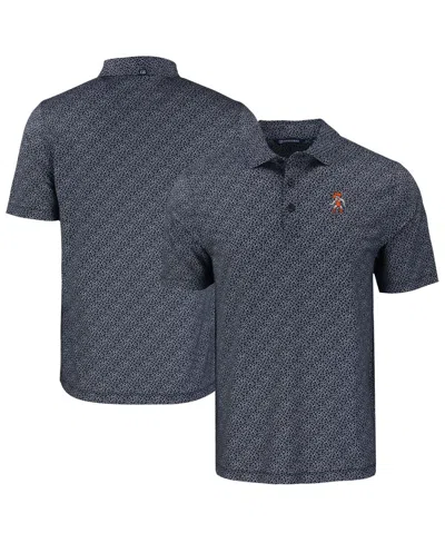 Cutter & Buck Men's Black Oklahoma State Cowboys Pike Eco Pebble Print Stretch Polo In Black,white