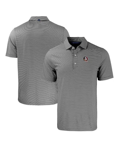 Cutter & Buck Men's Black/white Florida State Seminoles Forge Eco Double Stripe Stretch Polo In Black,white