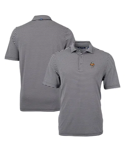 Cutter & Buck Men's Black/white Tennessee Volunteers Vault Drytec Virtue Eco Pique Stripe Polo In Black,white