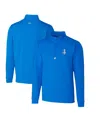 Cutter & Buck Men's Blue Detroit Lions Throwback Logo Traverse Stretch Quarter-zip Pullover Top In Blue