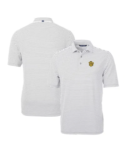 Cutter & Buck Men's Gray Missouri Tigers Throwback Logo Virtue Eco Pique Stripe Polo Shirt In White