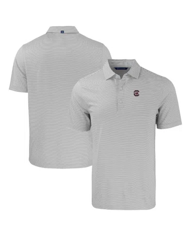 Cutter & Buck Men's Gray/white South Carolina Gamecocks Forge Eco Double Stripe Stretch Polo In Gray,white