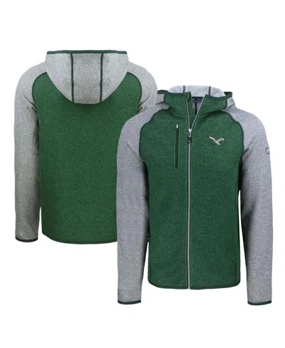Cutter & Buck Men's Green/gray Philadelphia Eagles Throwback Mainsail Sweater-knit Full-zip Hoodie