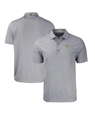 Cutter & Buck Men's Heather Black Vanderbilt Commodores Forge Eco Heathered Stripe Stretch Polo Shirt In Gray