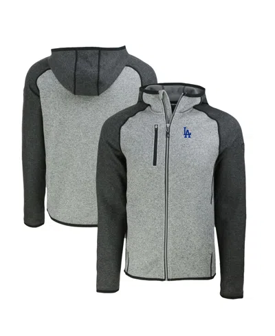 Cutter & Buck Men's Heather Charcoal/heather Gray Los Angeles Dodgers Mainsail Full-zip Hooded Jacket