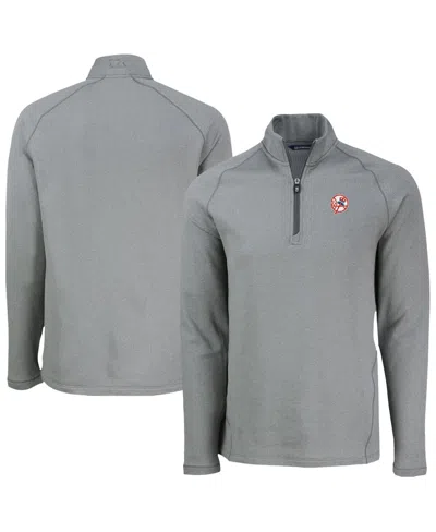 Cutter & Buck Men's Heather Gray New York Yankees Peshastin Eco Fleece Raglan Quarter-zip Sweatshirt