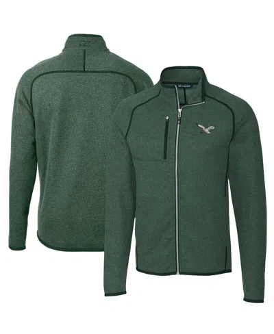 Cutter & Buck Men's Heather Green Philadelphia Eagles Mainsail Sweater-knit Full-zip Jacket In Hunter Green