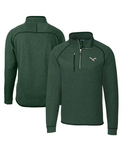 Cutter & Buck Men's Heather Green Philadelphia Eagles Mainsail Sweater-knit Half-zip Pullover Jacket In Hunter Green