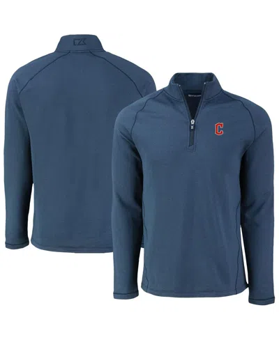 Cutter & Buck Men's Heather Navy Cleveland Guardians Peshastin Eco Fleece Raglan Quarter-zip Sweatshirt