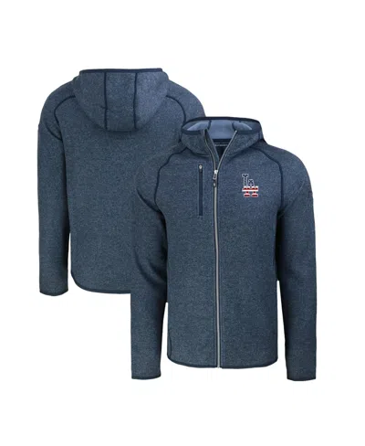 Cutter & Buck Men's Heather Navy Los Angeles Dodgers Stars Stripes Mainsail Sweater-knit Full-zip Hoodie In Blue