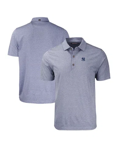 Cutter & Buck Men's Heather Navy New York Yankees Forge Eco Heathered Stripe Stretch Polo Shirt In Multi