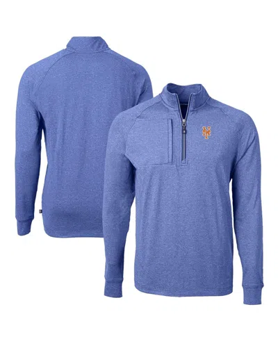 Cutter & Buck Men's Heather Royal New York Mets Adapt Eco Knit Stretch Quarter-zip Pullover Sweatshirt In Blue