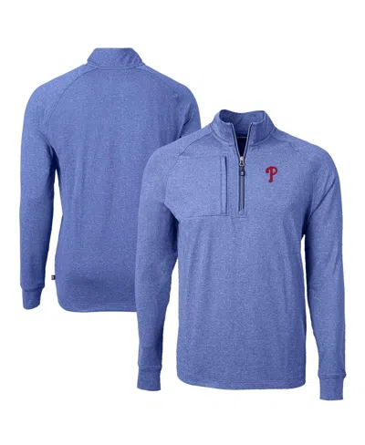 Cutter & Buck Men's Heather Royal Philadelphia Phillies Adapt Eco Knit Stretch Quarter-zip Pullover Top In Blue