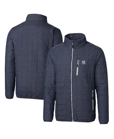 Cutter & Buck Men's Heathered Navy New York Yankees Big & Tall Rainier Full-zip Puffer Jacket In Blue