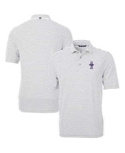 Cutter & Buck Men's Kansas State Wildcats Vault Drytec Virtue Eco Pique Stripe Polo In Gray