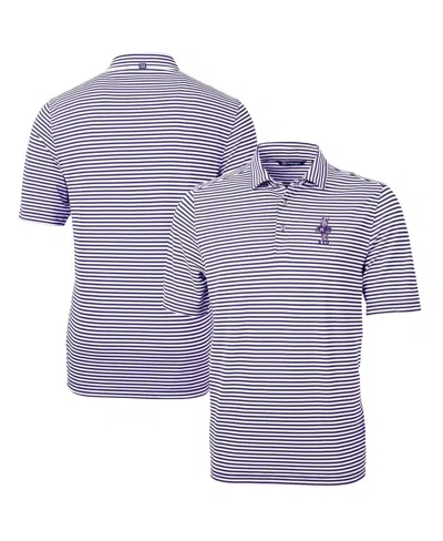 Cutter & Buck Men's Kansas State Wildcats Vault Drytec Virtue Eco Pique Stripe Polo In Purple