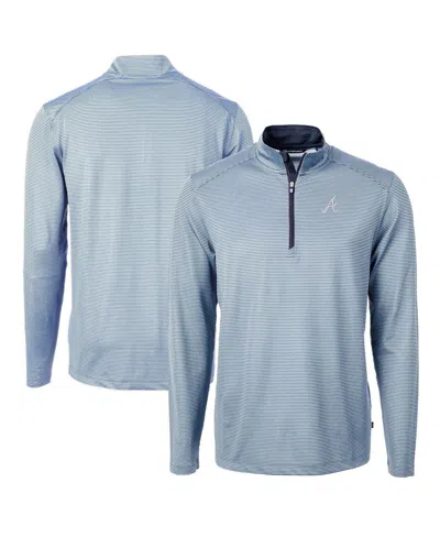 Cutter & Buck Men's Light Blue/navy Atlanta Braves Virtue Pique Micro Stripe Quarter-zip Pullover Top In Light Blue,navy