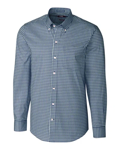 Cutter & Buck Men's L/s Tailored Fit Stretch Gingham Shirt In Blue