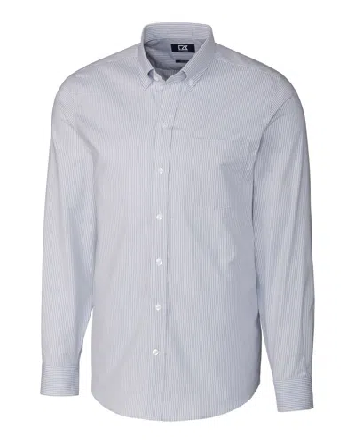 Cutter & Buck Men's L/s Tailored Fit Stretch Oxford Stripe Shirt In Blue