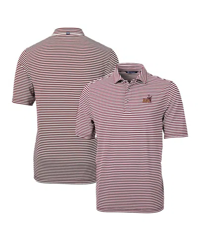 Cutter & Buck Men's Maroon Arizona State Sun Devils Throwback Logo Virtue Eco Pique Stripe Polo In Burgundy