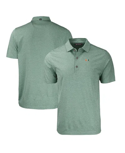 Cutter & Buck Men's Miami Hurricanes Forge Eco Heathered Stripe Stretch Polo In Heather Green