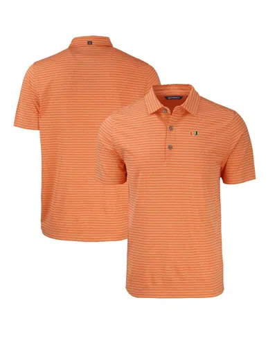 Cutter & Buck Men's Miami Hurricanes Forge Eco Heathered Stripe Stretch Polo In Heather Orange